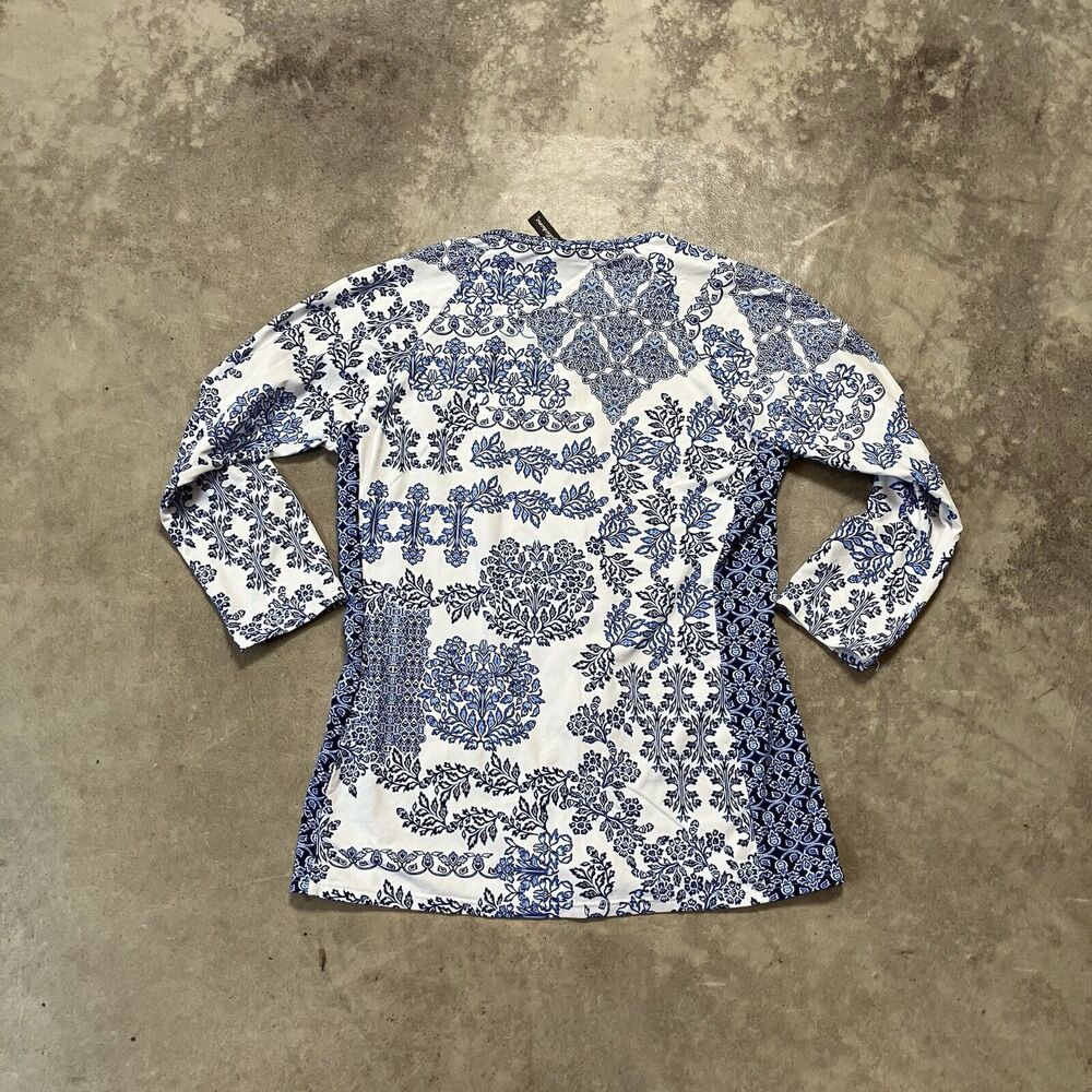 Tommy Bahama Swim Top Womens XS Full Zip Long Sleeve White Blue Floral - Picture 4 of 8